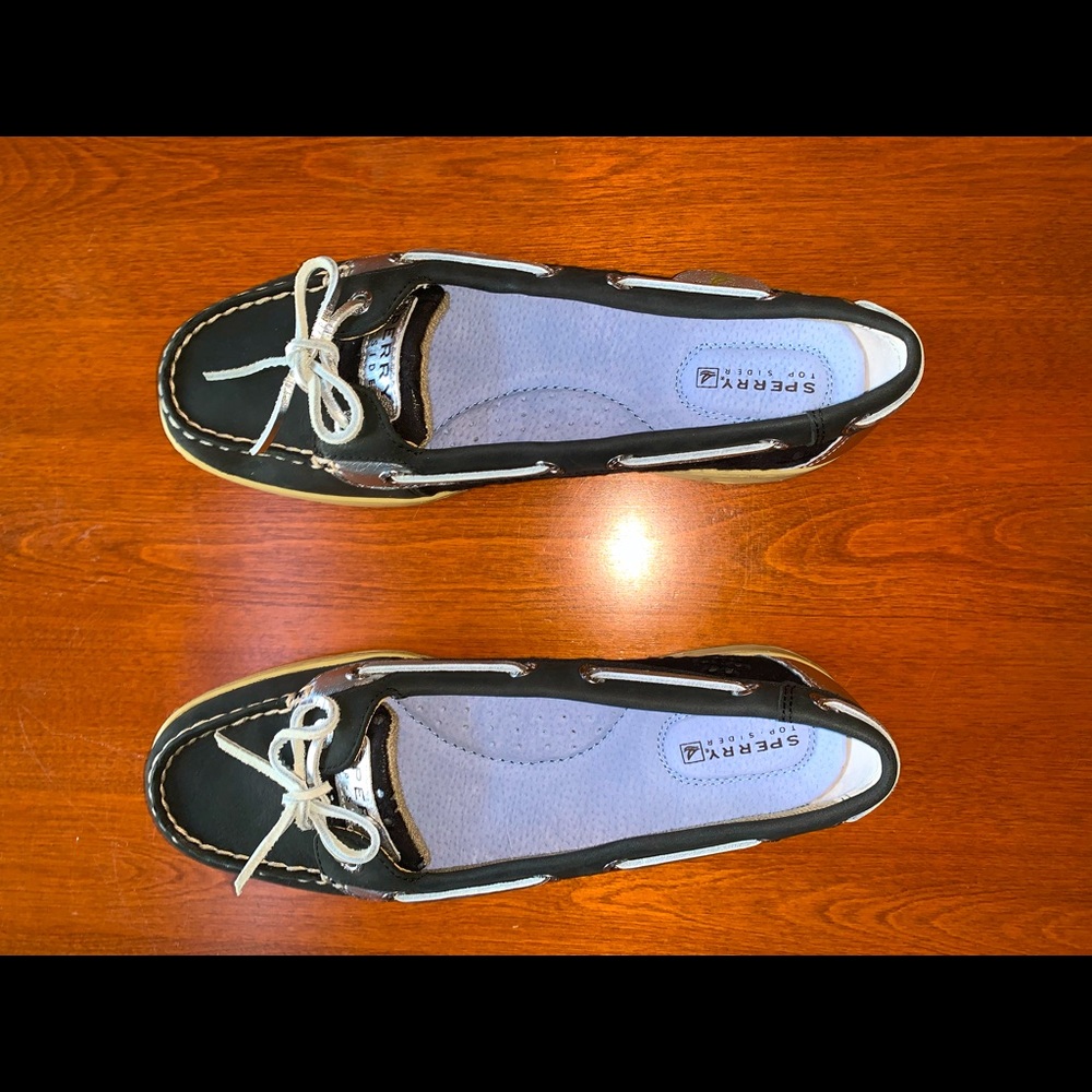 Sperry TopSider shoes “Angelfish Eyelets” in Black/White Leather Size 8M
